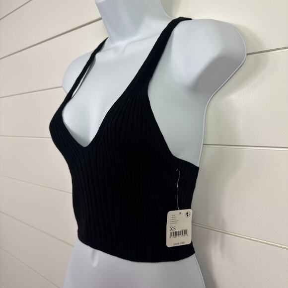 Free People Black Ribbed Knit Crop Top - Picture 2 of 6